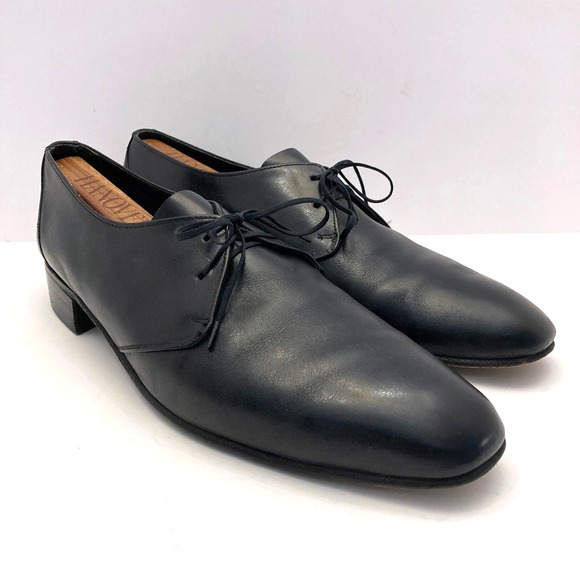 Vtg‎ Bally Mens 12D Black Leather Continentals Hover Switzerland Unlined Lace Up